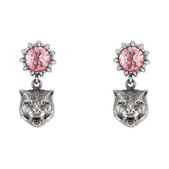 Gucci Crystal Stud Earrings with Feline Head Pink - Picture 1 of 4